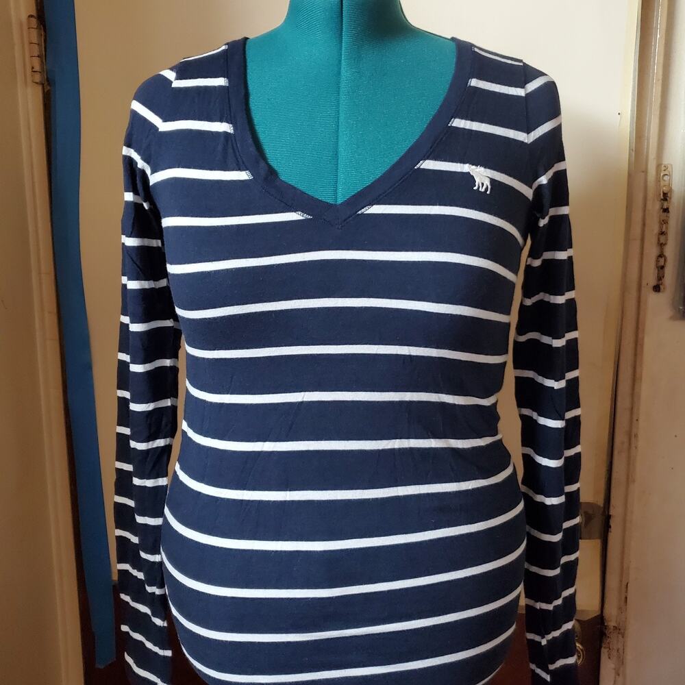 Abercrombie & Fitch Shirt Womens Large Blue Long Sleeve Striped Casual Crew sz L